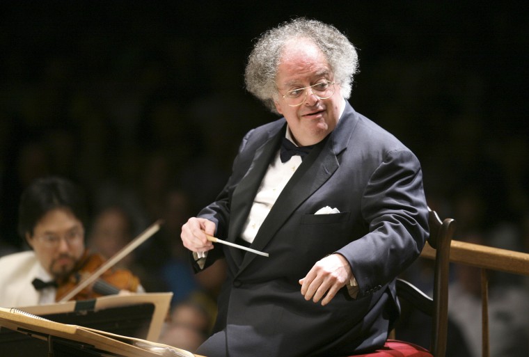 Image: James Levine, then-Boston Symphony Orchestra music director, conducts the symphony on its opening night performance at Tanglewood in Lenox., Massachusetts on July 7, 2006.