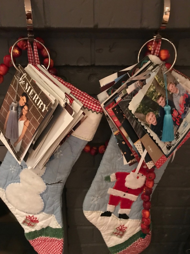 The Holiday Card Ring can be hung on a stocking hook to dress up your mantle.