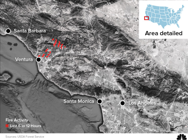 Image: Map showing Southern California wildfire in Ventura County