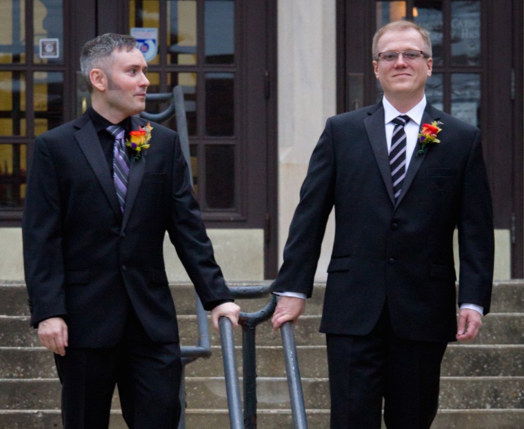 (L-R) David Moore and David Ermold on their wedding day at Morehead State University. 