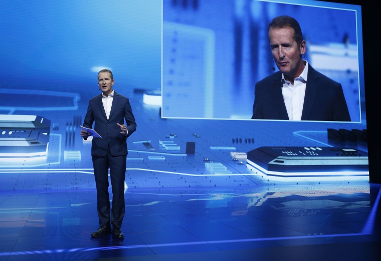 Image: Herbert Diess, chairman of the board of Volkswagen Brand, speaks during a keynote address at CES