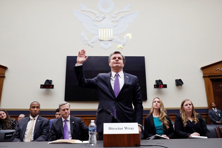 Image: FBI Director Christopher Wray is sworn in before a House Judiciary Committee hearing on Capitol Hill in Washington