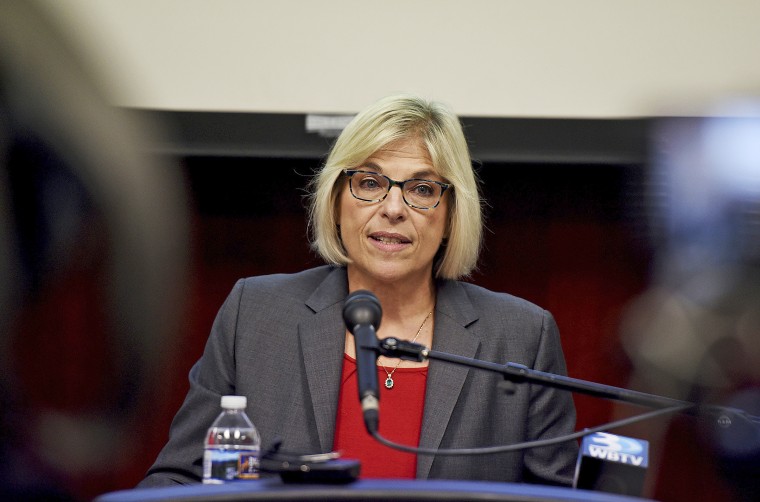 Image: Mecklenburg County Manager Dena Diorio speaks at a news conference