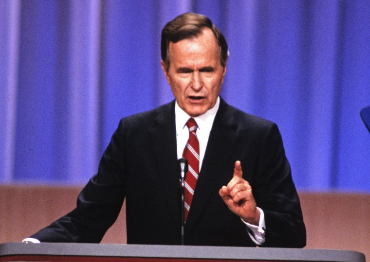 Image: United States Vice President George H.W. Bush at the 1988 Republican Convention at the Super Dome in New Orleans, Louisiana on Aug. 18, 1988.