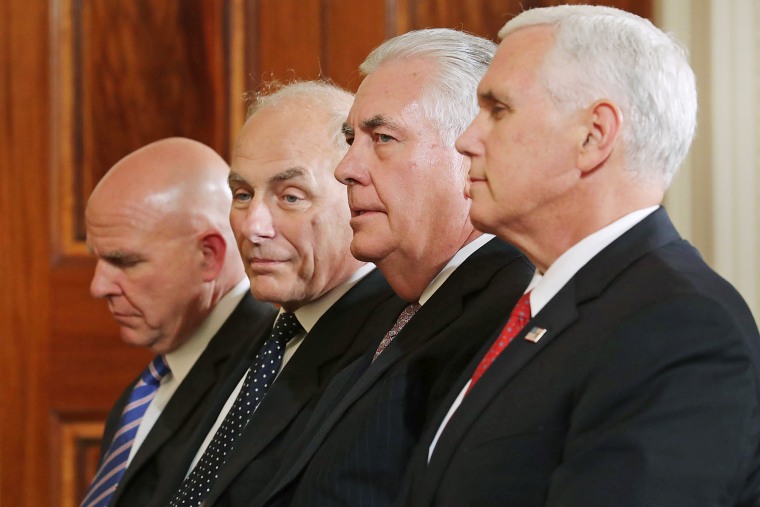 Two of the president's generals, Gen. H.R. McMaster and Ret. Gen. John Kelly join Secretary of State Rex Tillerson and Vice President Mike Pence for a joint news conference.