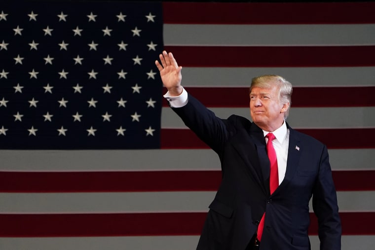 Image: President Donald Trump gestures as he arrives for a rally in Pensacola, Florida