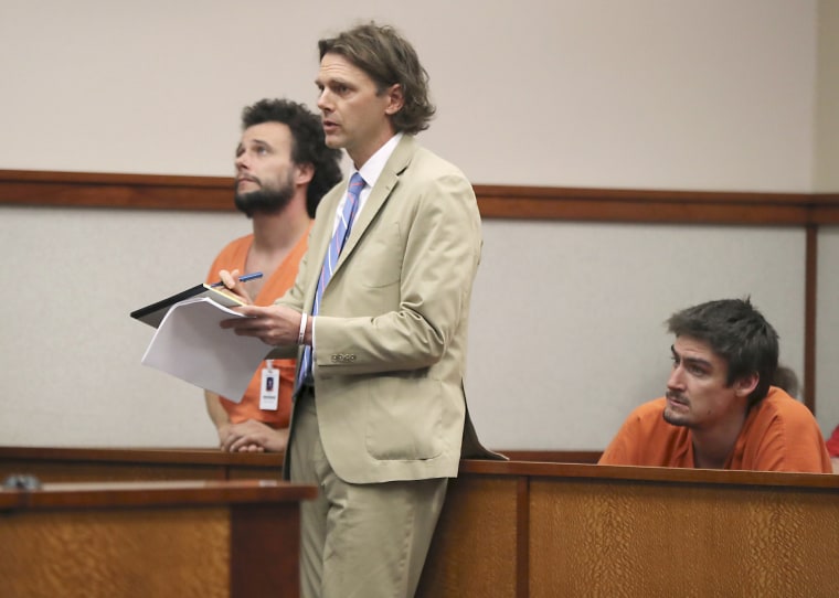 Image: Court-appointed \"lawyer of the day\" Merritt Hemingway defends a person charged with a crime at Cumberland County Superior Court in Portland, Maine on May 31, 2017.