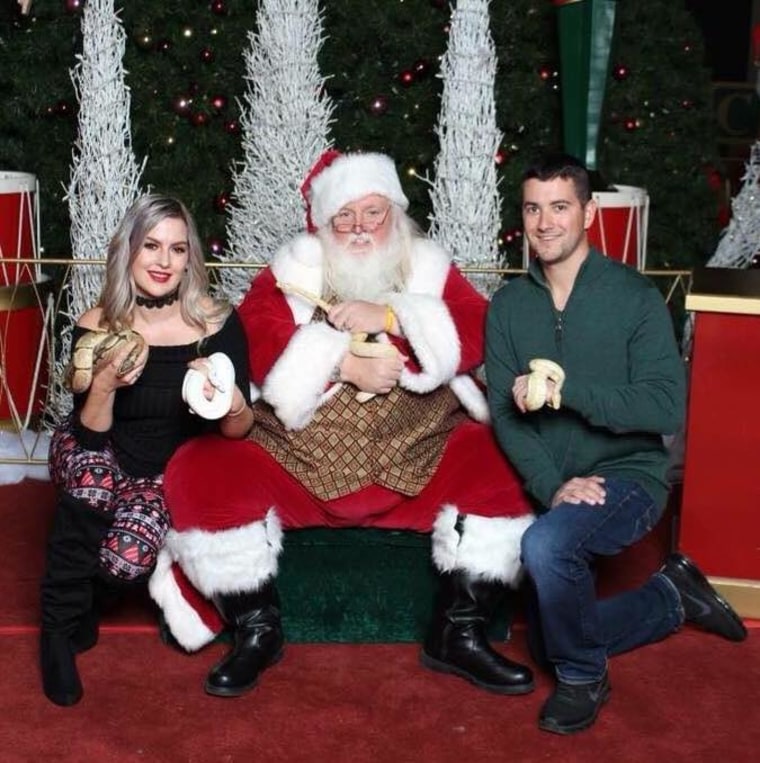 Amanda Nagy and her boyfriend, Bob Kelly, have been taking their pet reptiles to have photos taken with Santa Scott for the last few years.