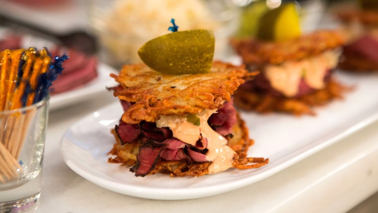 As we head into the second night of Hanukkah, Jamie Geller, author of "The Joy of Kosher," joins Megyn Kelly TODAY to demonstrate how to make a delicious holiday treat: latkes. Among her "next-level" latkes: a Reuben latke and even a breakfast lat