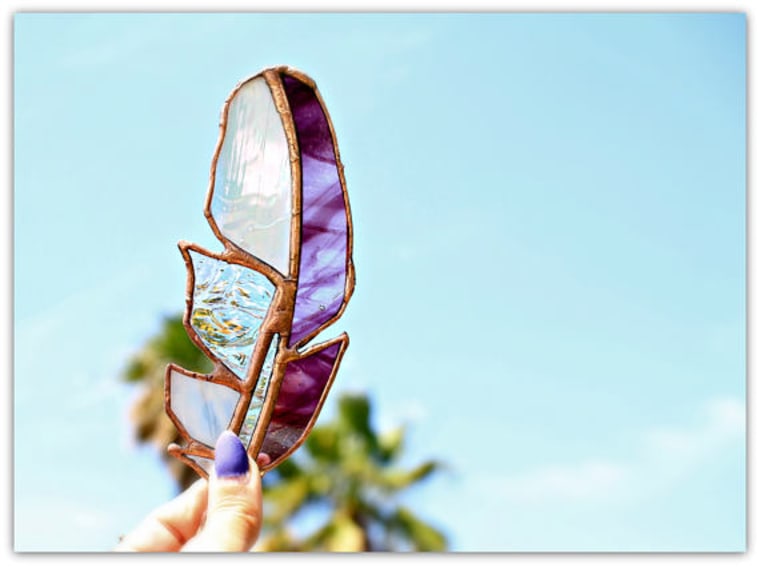 Stained glass feather in purple