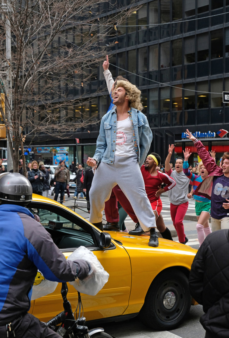 Zendaya, James Corden, and Hugh Jackman perform in Crosswalk The Musical in New York City with James Corden during "The Late Late Show with James Corden," on Thursday, December 14, 2017