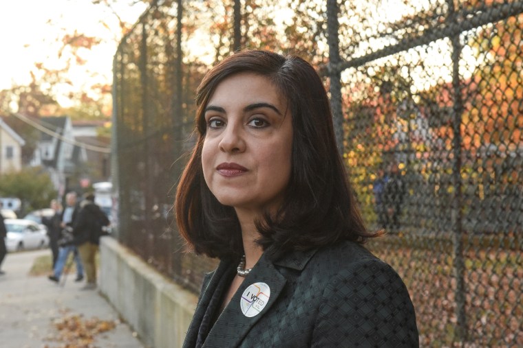 New York City mayoral candidate Malliotakis exits a polling station in the Staten Island borough of New York