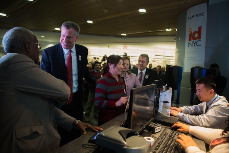 Mayor Bill de Blasio launches IDNYC at Queens Library on January 11, 2015.