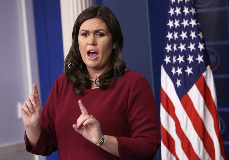 Image:  White House press secretary Sarah Huckabee Sanders answers a question during the daily briefing at the White House