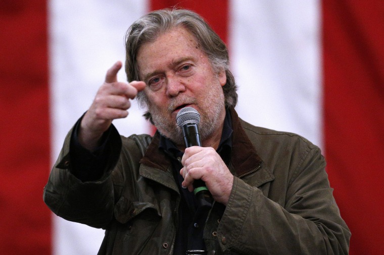 Image: Former White House Chief Strategist Steve Bannon speaks during a Roy Moore rally