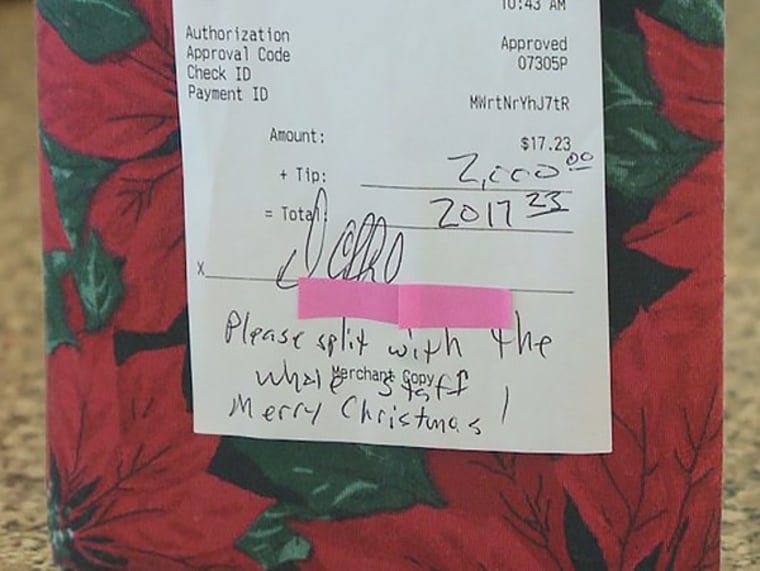 A customer left a $2,000 tip at a diner in Scottsdale, Arizona.