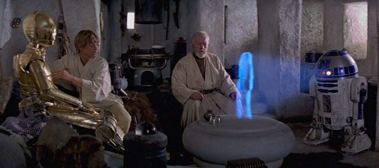 Image: R2-D2 plays Leia's message to Obi Wan in "Star Wars: A New Hope"