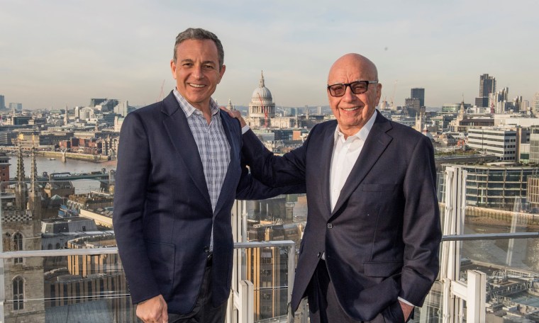 Image: Walt Disney chief executive Bob Iger (L) and Fox owner Rupert Murdoch in London.