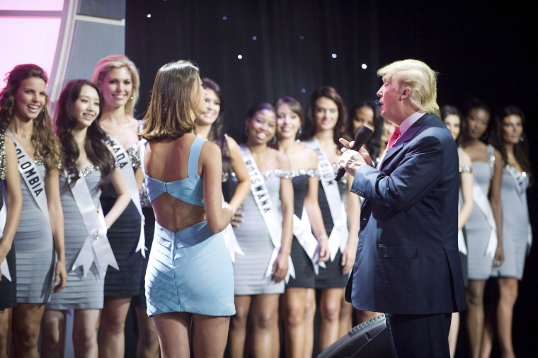 Trump addresses the contestants of the Miss Universe 2010 Competition in Las Vegas.
