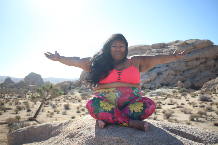 Valerie Sagun practices yoga during one of her travel shoots in Joshua Tree National Park in California.
