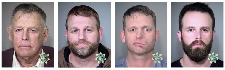 Image: Nevada rancher Cliven Bundy and his sons Ammon Bundy and Ryan Bundy and co-defendant Ryan Payne.