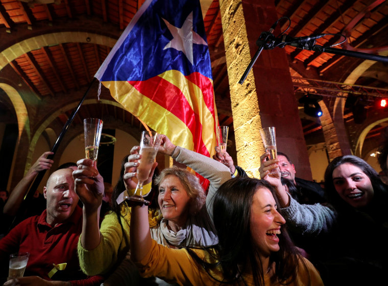 Image: FILE PHOTO: People react to results in Catalonia's regional elections at a gathering of the Catalan National Assembly (ANC) in Barcelona