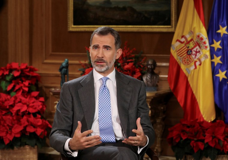 Image: Spain's King Felipe VI delivers his traditional Christmas address at Zarzuela Palace in Madrid