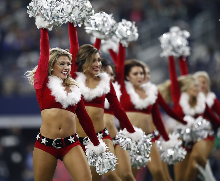 Image: Dallas Cowboys cheerleaders perform during halftime