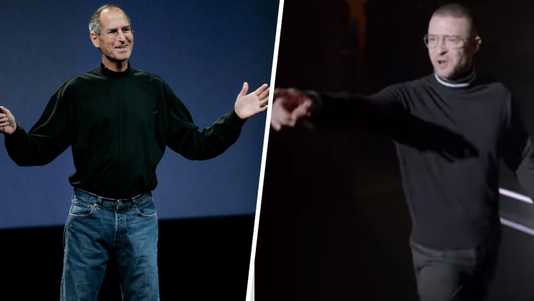 Steve Jobs at a presentation for Apple, and Justin Timberlake in "Filthy."