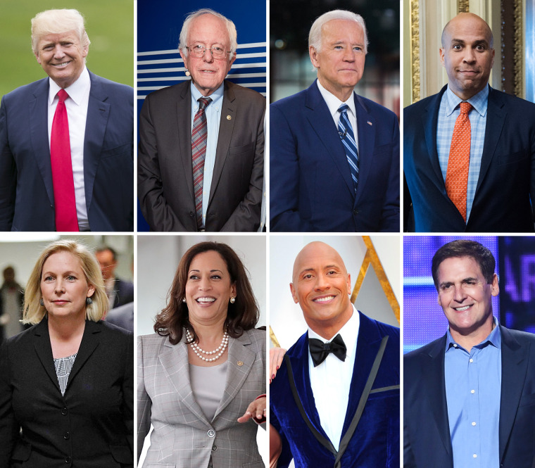 Image: Donald Trump, Bernie Sanders, Joe Biden, Cory Booker, Kristen Gilibrand, Kamala Harris, Dwayne Johnson and Mark Cuban.