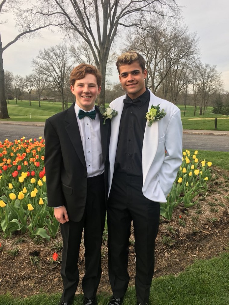Jake Bain, right, and his boyfriend, Hunter, on the day of their junior prom.