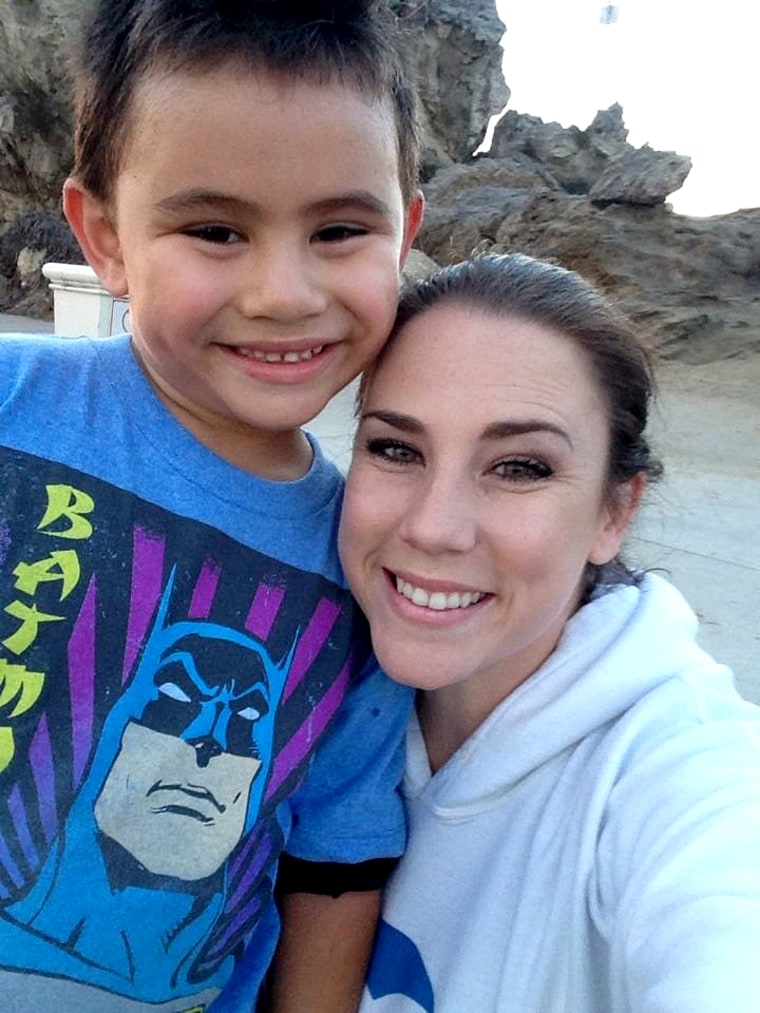 Image: Jackie Teave with her son Manu, 9, smiling happily after Boxtox treatment helped to alleviate Manu's debilitating headaches.