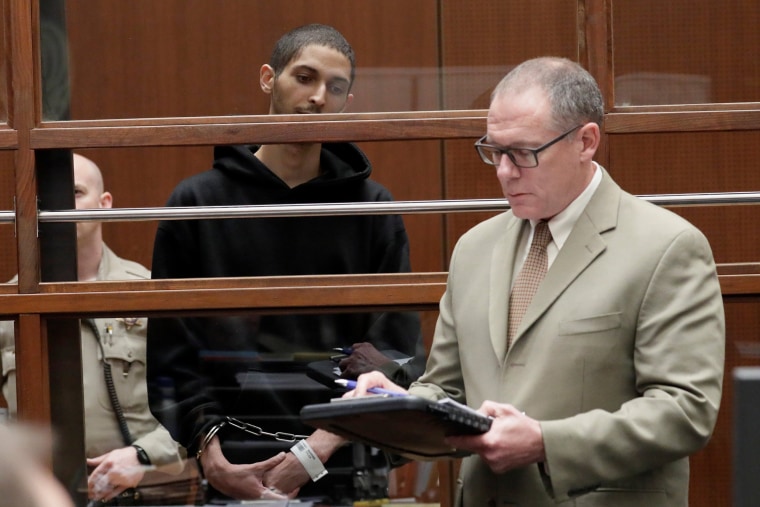 Image: Tyler Barriss, 25, appears in court for his extradition hearing with his lawyer Mearl Lottman in Los Angeles