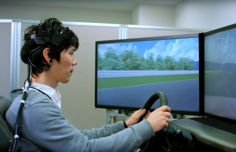 Image: B2V uses an electrode-studded skullcap to monitor the driver's brain activity