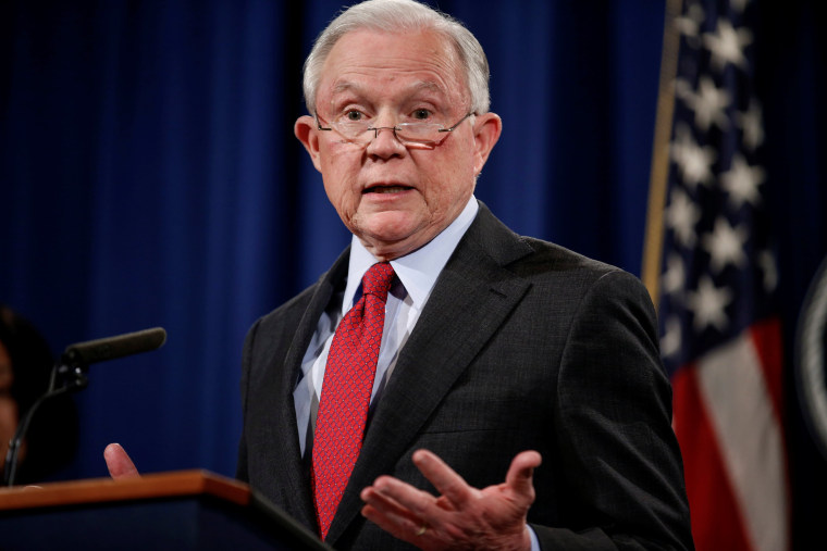 Image: U.S. Attorney General Jeff Sessions holds a news conference to discuss \"efforts to reduce violent crime\" at the Department of Justice in Washington