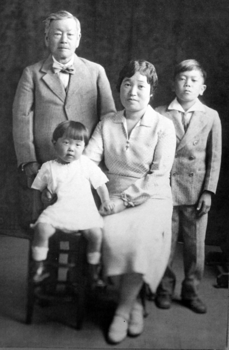 Kanaye Nagasawa pictured with his grandniece Amy Mori, grandnephew Kosuke Ijichi, and his niece Hiro Ijichi. Nagasawa attempted to will the Fountaingrove Winery to his descendants, but was unable due to the California Alien Land Law.