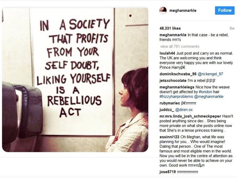 A snapshot of an inspiring post from Meghan Markle's former Instagram account.
