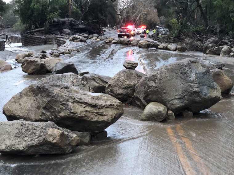 Image: Scene from the 300 block of Hot Springs Road in Montecito, California following debris and mud flow due to heavy rain on Jan. 9, 2017.