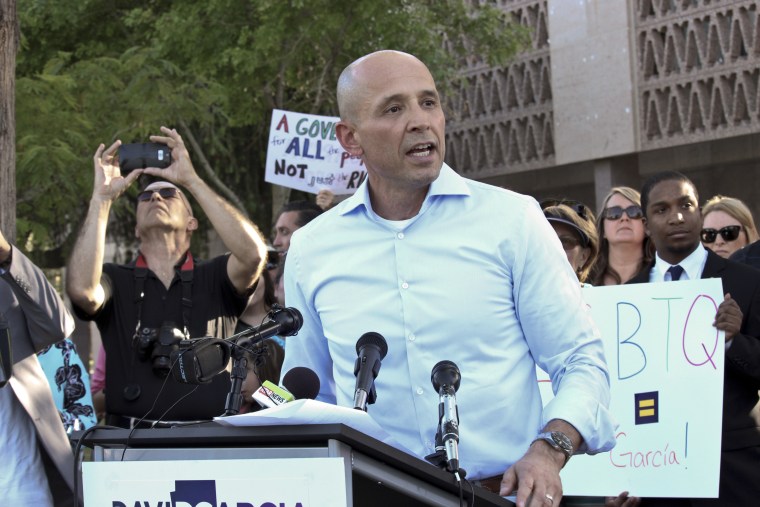 Democrat David Garcia announces his run for Arizona governor at the state Capitol in Phoenix, on April 12, 2017.