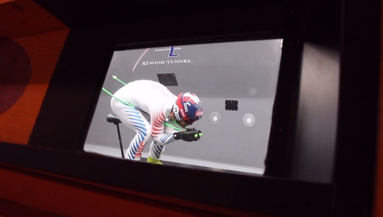 Nyman in racing position in a wind tunnel. The three-time Olympian says he visits wind tunnels "two to four times a year."