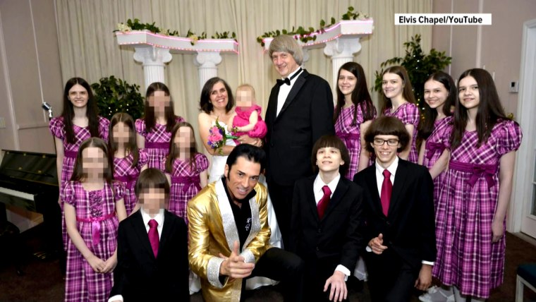 Louise and David Turpin often renewed their wedding vows, surrounded by their children. (Only the faces of the adult children are showed here.)
