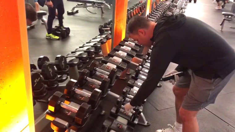 Jeff Rossen tests free weights for germs.