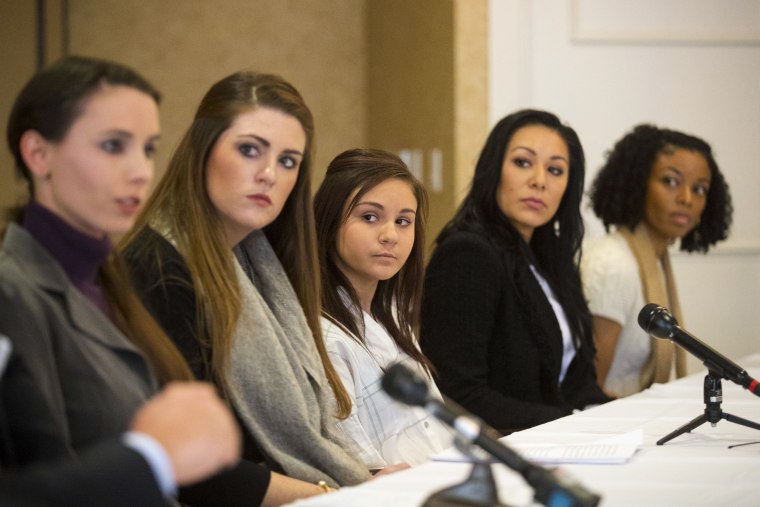 Image: Larry Nassar's former patients hold a press conference