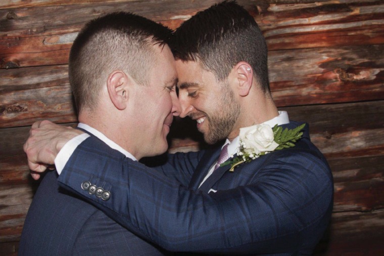 (L-R) Same-sex couple Stephen Heasley and Andrew Borg