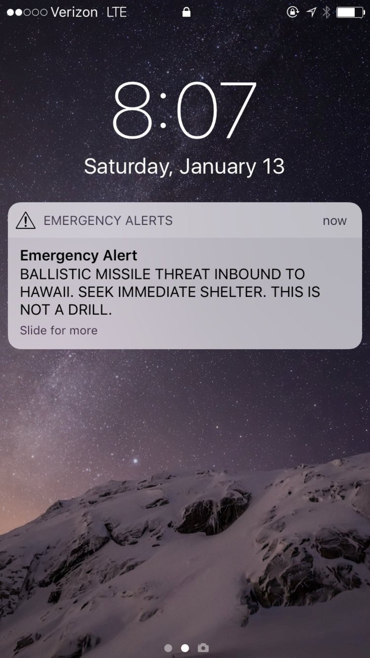 Image: A screen capture from the Twitter account of Congresswoman Tulsi Gabbard (D-HI) shows a missile warning for Hawaii