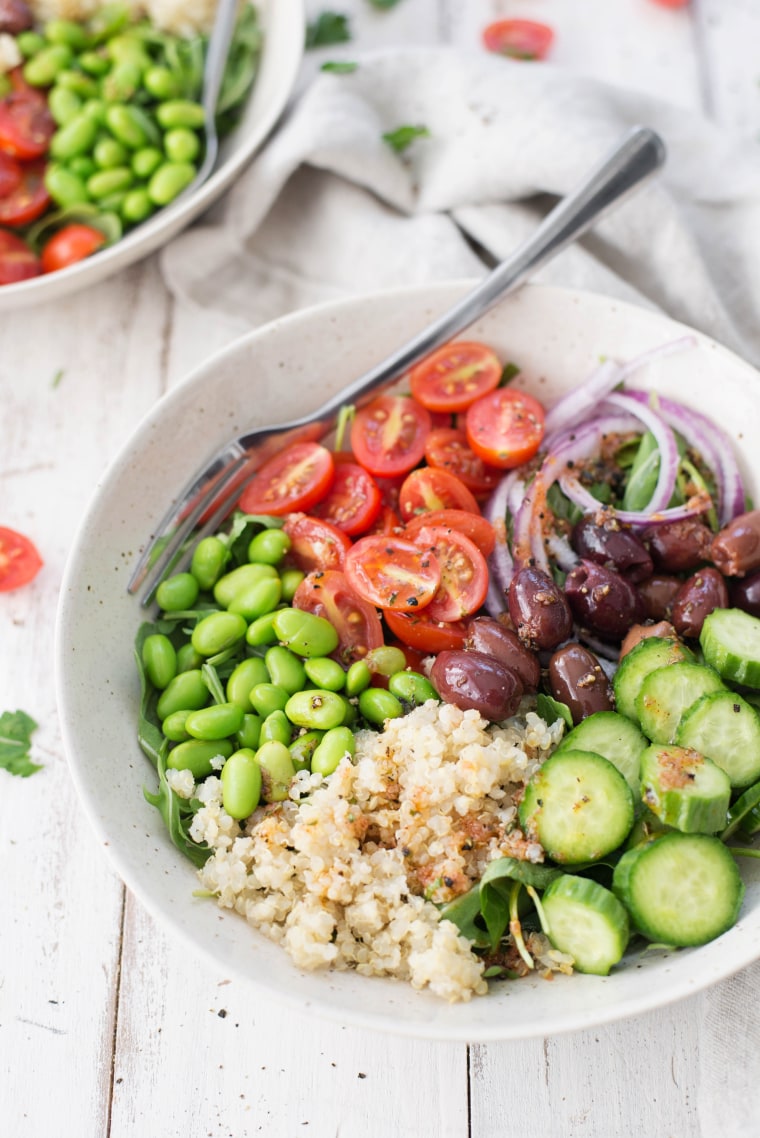 Mediterranean Edamame Quinoa Bowl