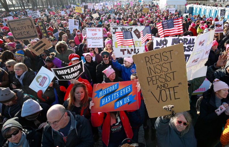 Image: Demonstrators attend the Second Annual Women's March Chicago on Jan. 20, 2018.