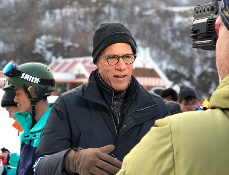 Image: Lester Holt on camera for NBC News at the Masikryong Ski Resort in North Korea