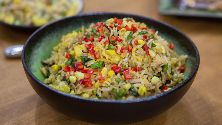 Ching-He Huang's Three-Cup Chicken + Eggs, Asparagus, Corn and Shiitake Mushroom Fried Rice