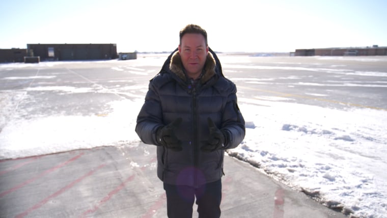 Jeff Rossen at (chilly) Des Moines International Airport.